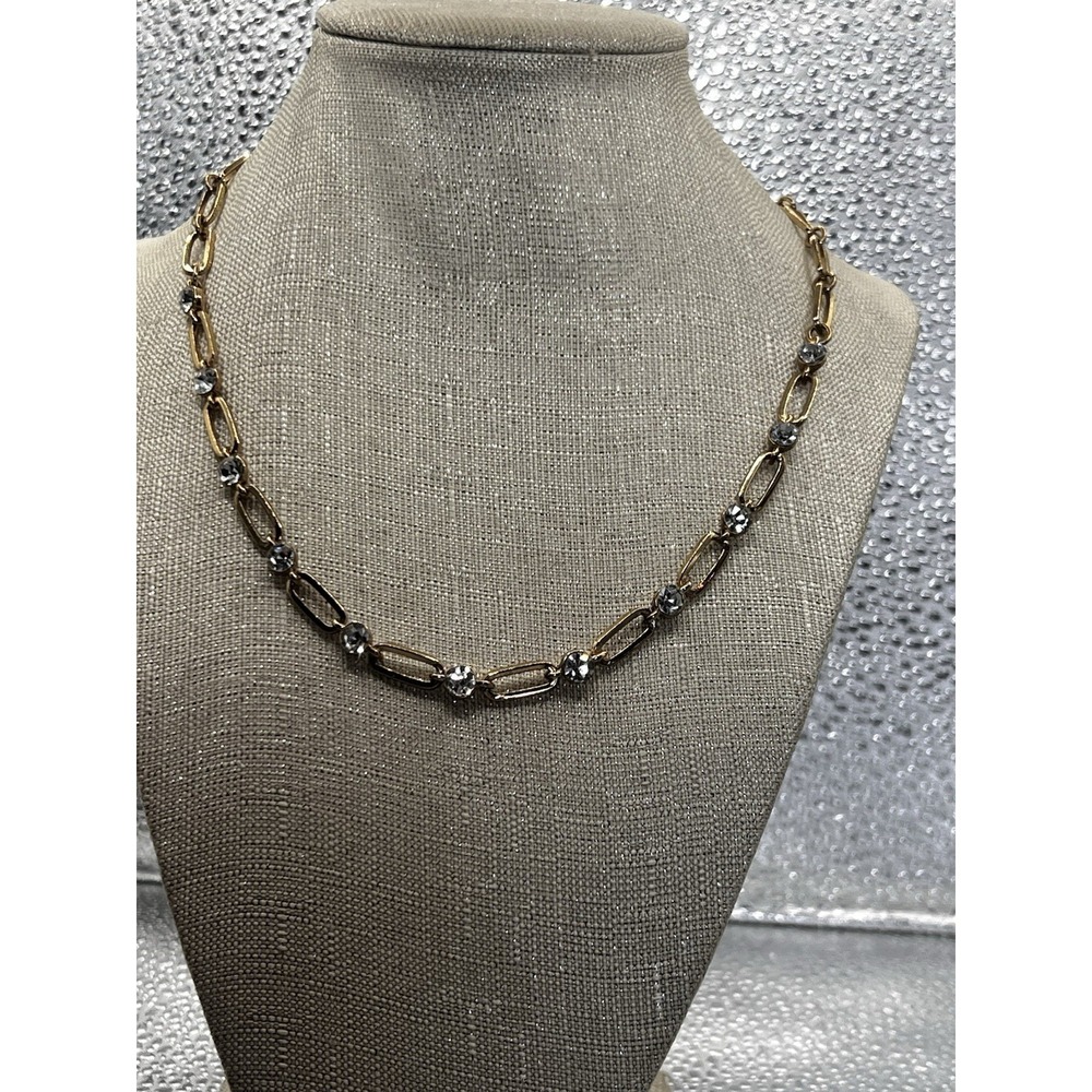 Vintage Gold Tone & Clear Stone Chain Necklace